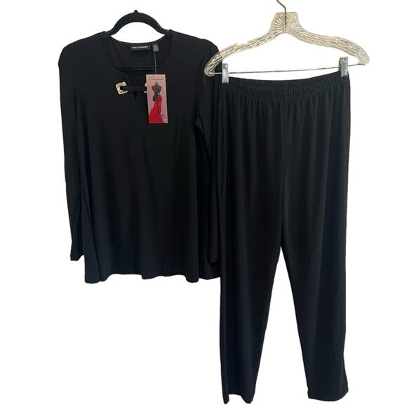 NWT NINA LEONARD Slim Fit Top & Pants Set Stretch Jersey Knit Size S - Picture 3 of 8